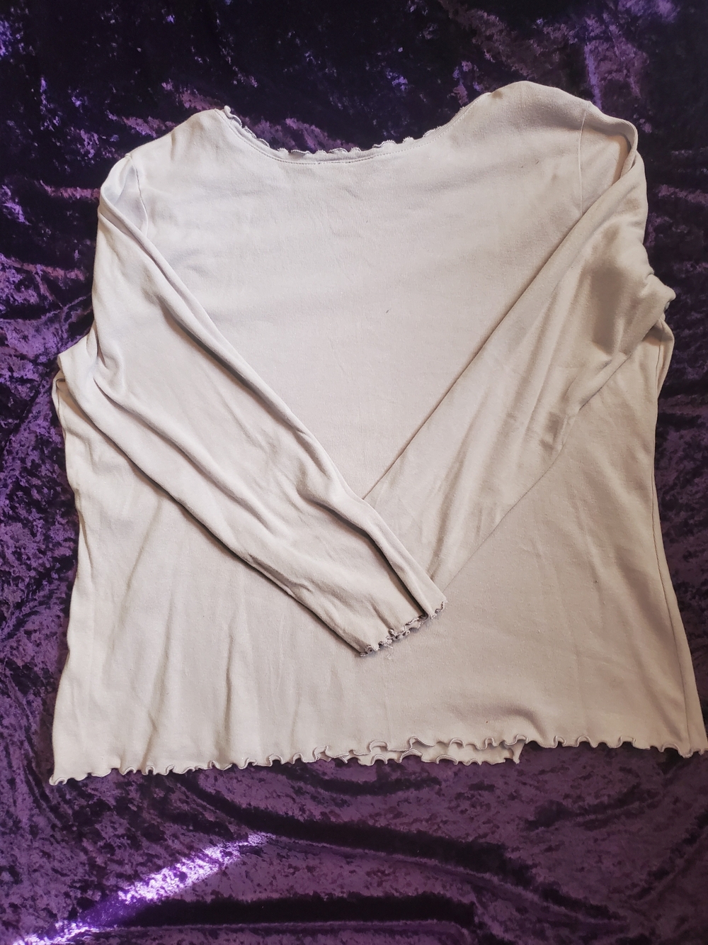 Basic Editions Light Lavender Long-Sleeve Ruffle-Edge Top - Picture 2 of 7